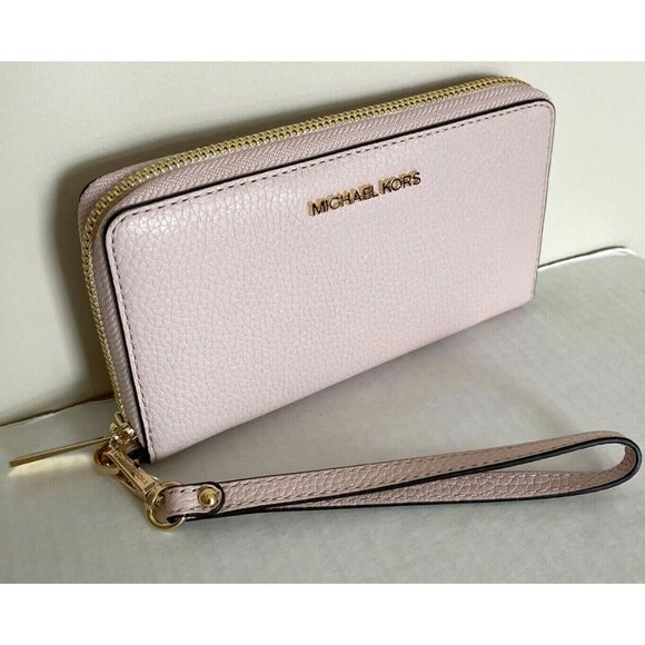 New Michael Kors Jet Set Travel Large Flat Phone Case Leather Powder Blush - Picture 2 of 4